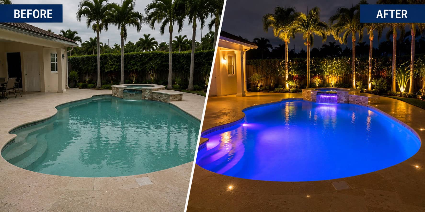 Pool lighting upgrades and LED pool light installation in South Florida by Coco Pools