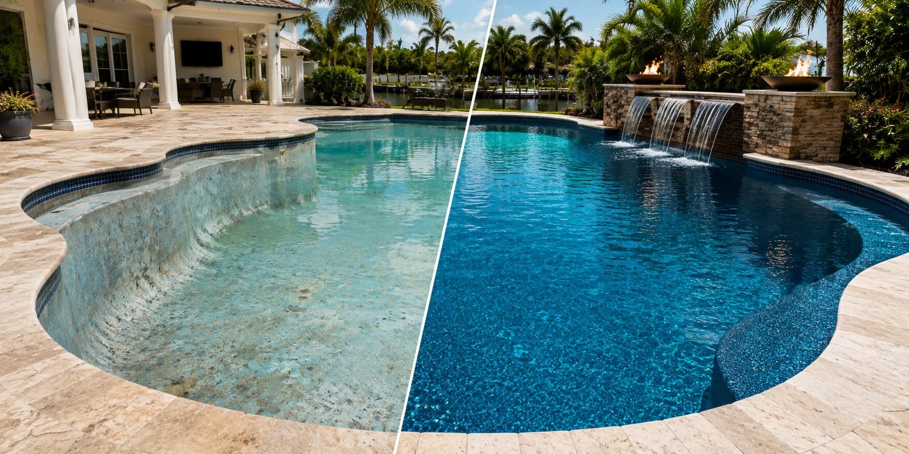 Pool resurfacing transformation with new Diamond Brite finish by Coco Pools