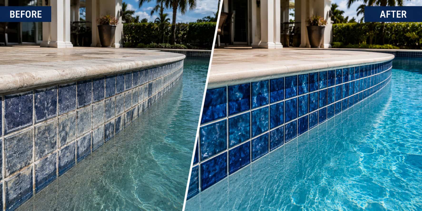 Pool tile replacement and waterline tile renovation by Coco Pools in South Florida