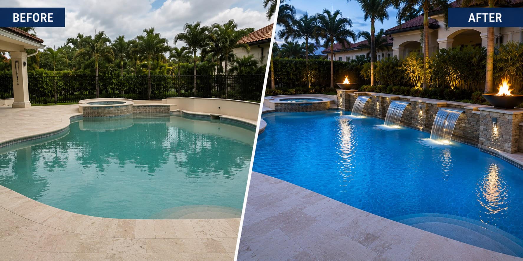 Custom pool waterfalls and water features installed by Coco Pools in South Florida